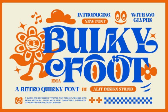 Bulky Foot Font: Bold Retro Charm for Handmade Product Design